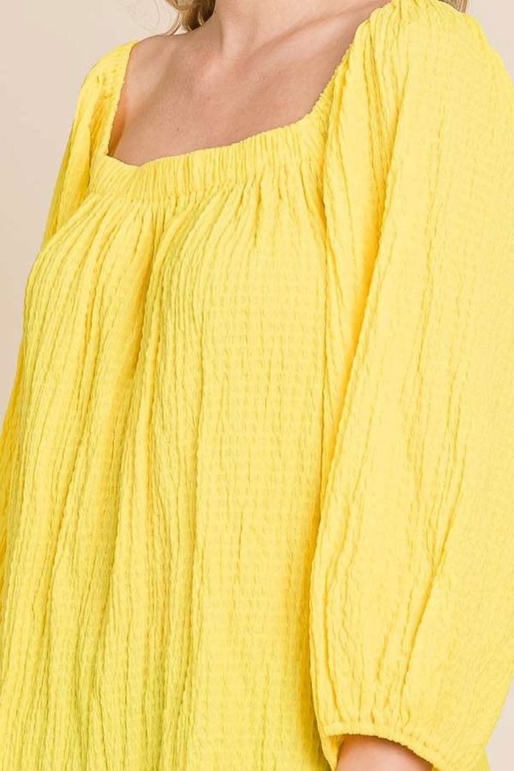 Culture Code Texture Square Neck Puff Sleeve Top - Love Salve